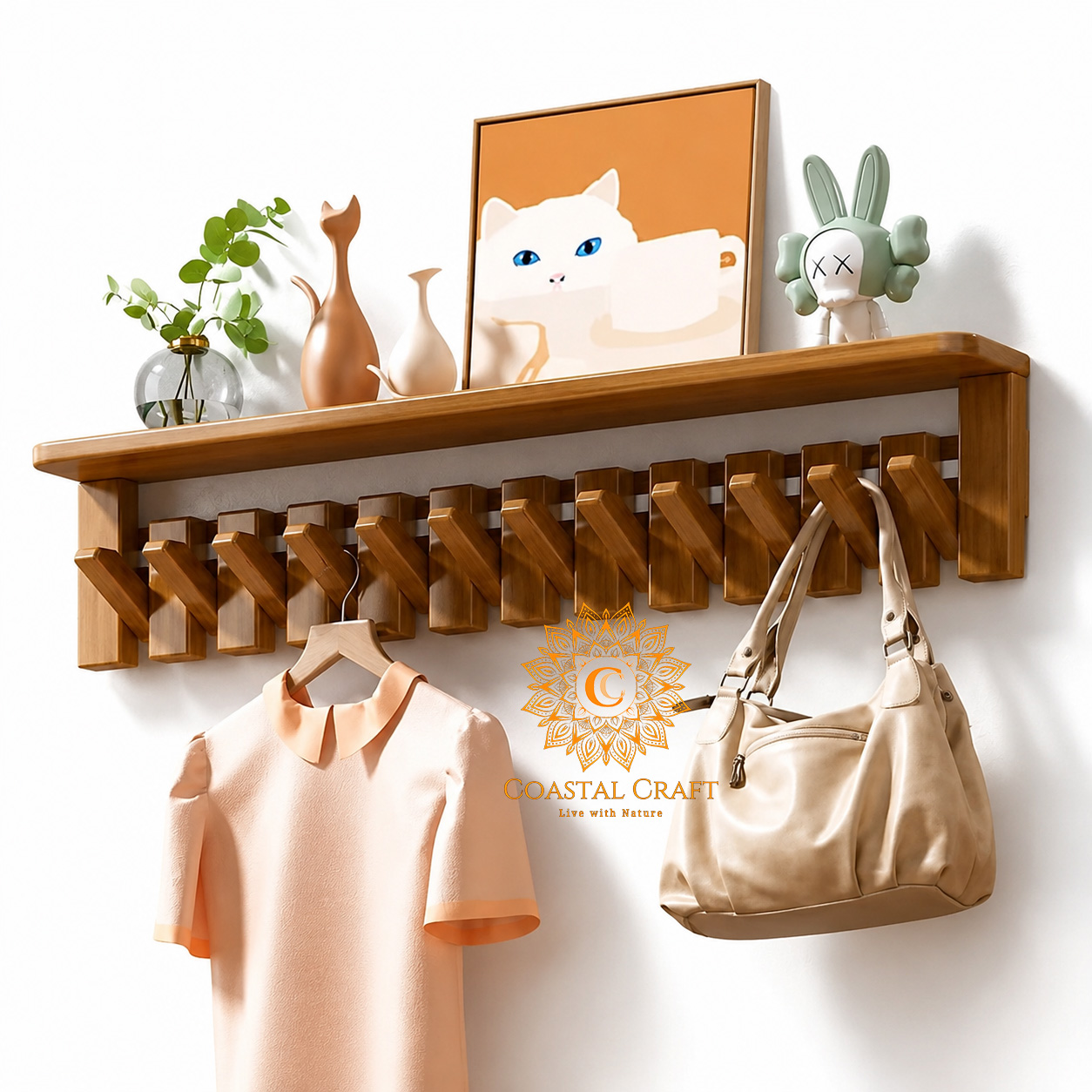 ChatGPT Image Jul 31, 2026, 05_21_49 PM MULTIPURPOSE WOODEN WALL HANGER WITH SHELF - Image 1