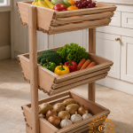 WOODEN LOUVER KITCHEN CART RACK